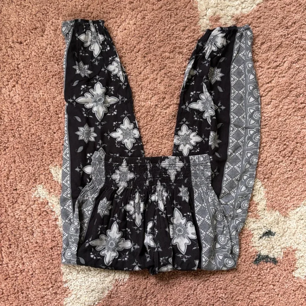 Lotus and Luna Sz S Boho Jogger Style Pants Gray Black White Hippie Handmade - Picture 3 of 8